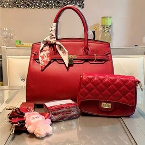 Chic Red Satchel and Crossbody Set
